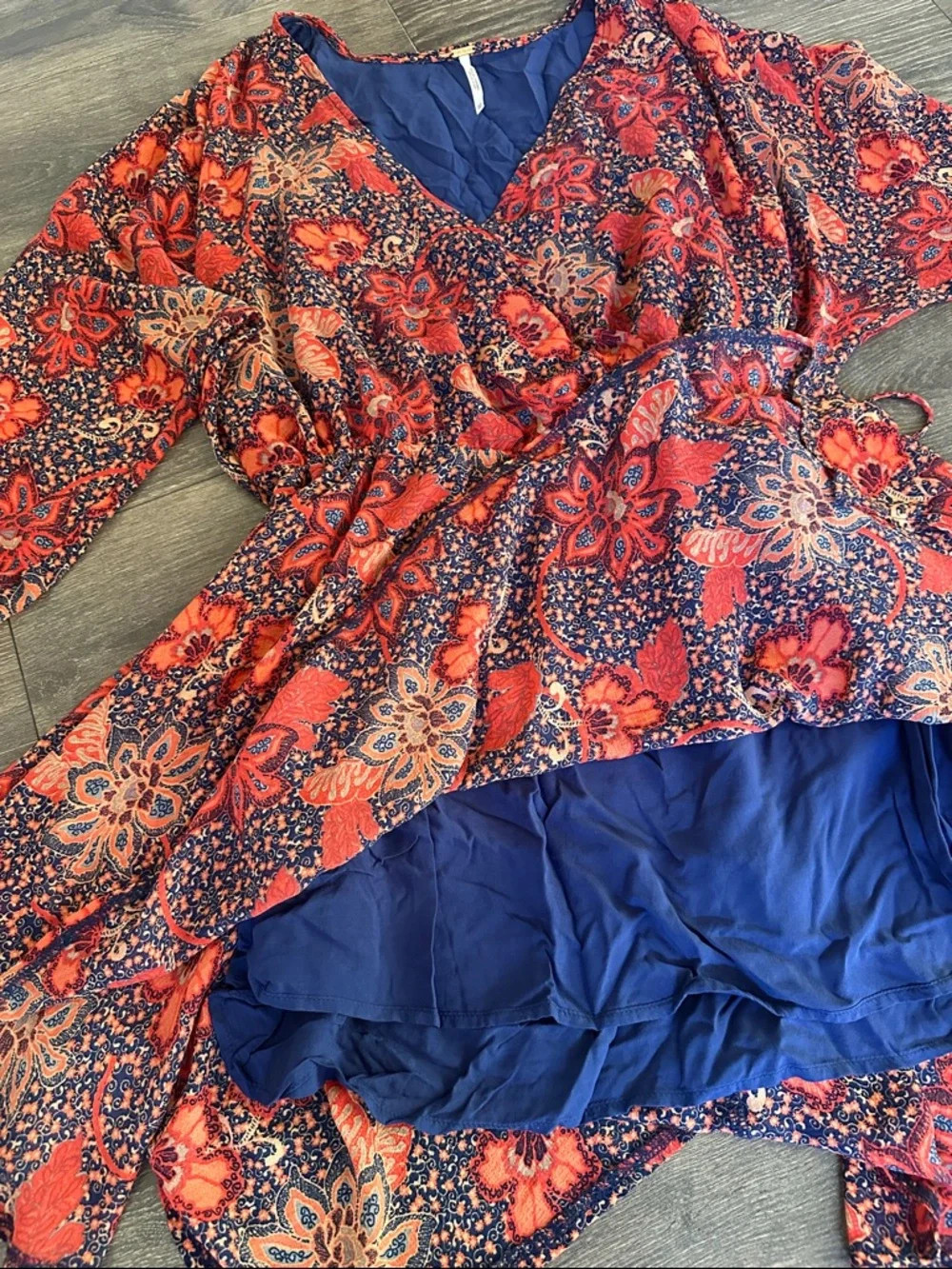 Free People Floral Boho Mini Dress Wrap Style XS - Picture 3 of 9
